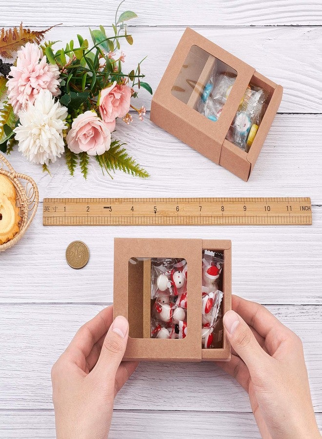 BENECREAT 20 Packs 3.5x3.5x1.2 Square Kraft Paper Gift Boxes Drawer Box with PVC Window Lid for Birthday Party Favor Treats Bakery and Candy - Image 3