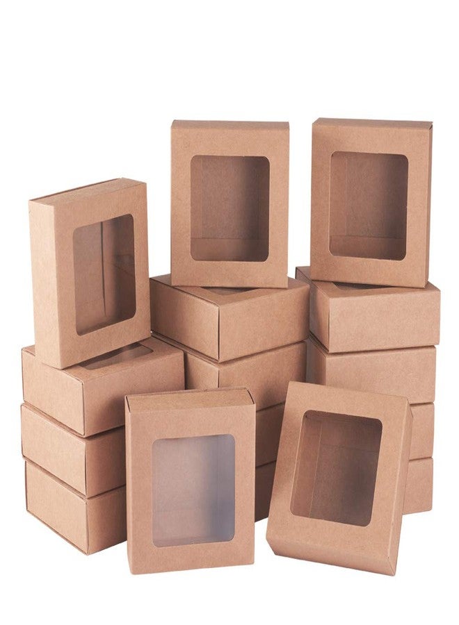 BENECREAT 20 Packs 3.5x3.5x1.2 Square Kraft Paper Gift Boxes Drawer Box with PVC Window Lid for Birthday Party Favor Treats Bakery and Candy - Image 1