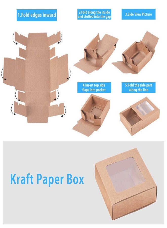 BENECREAT 20 Packs 3.5x3.5x1.2 Square Kraft Paper Gift Boxes Drawer Box with PVC Window Lid for Birthday Party Favor Treats Bakery and Candy - Image 5