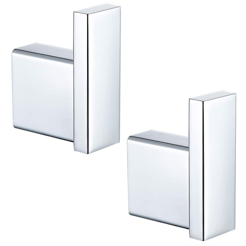 RANDOM Towel Hooks Bathroom Hardware Accessories Coat Hook 304 Stainless Steel Clothes Hook for Bath Kitchen Contemporary Hotel Style Wall Mounted 2 Pack Square Chrome