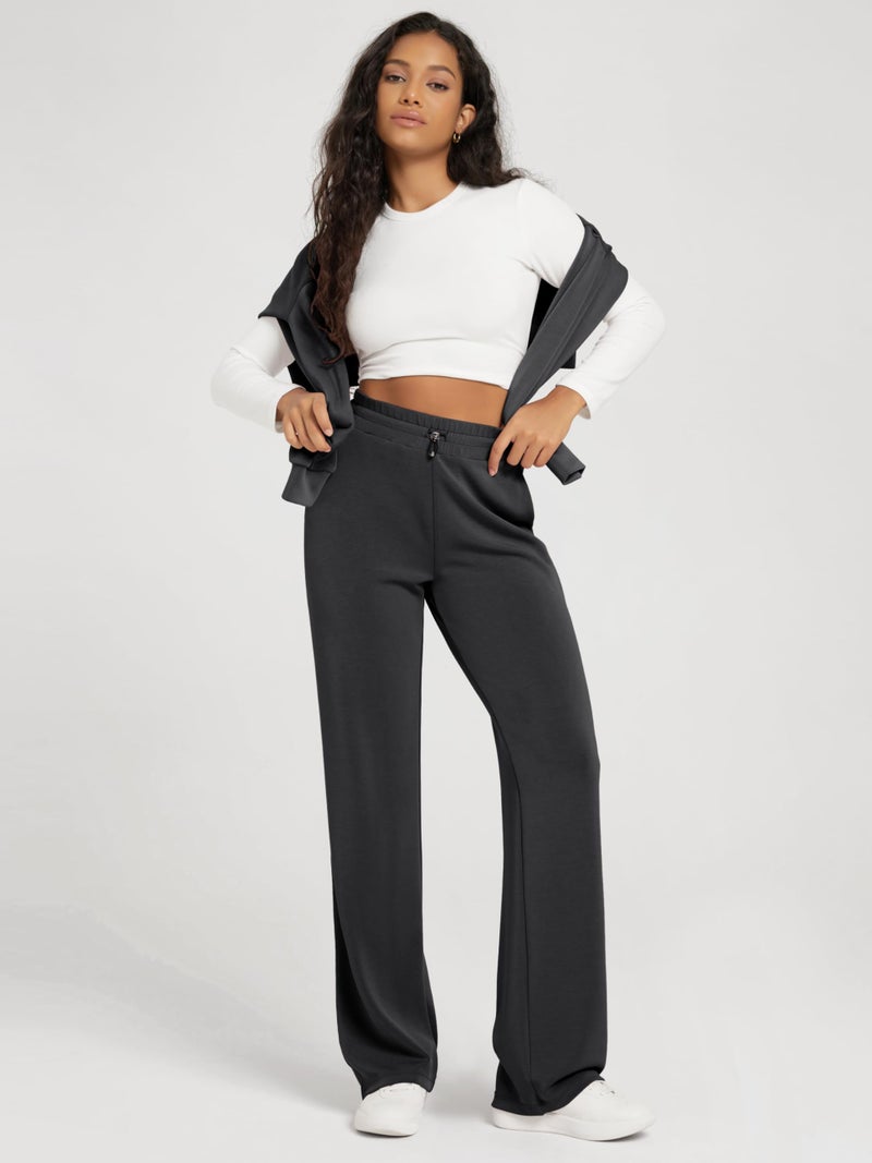ODODOS Women's Modal Soft Wide Leg Pants with Pockets Adjustable Shockcord High Waist Casual Lounge Pants-31 Inseam, Black, Medium - Image 5
