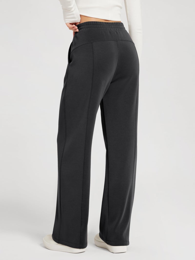 ODODOS Women's Modal Soft Wide Leg Pants with Pockets Adjustable Shockcord High Waist Casual Lounge Pants-31 Inseam, Black, Medium - Image 2