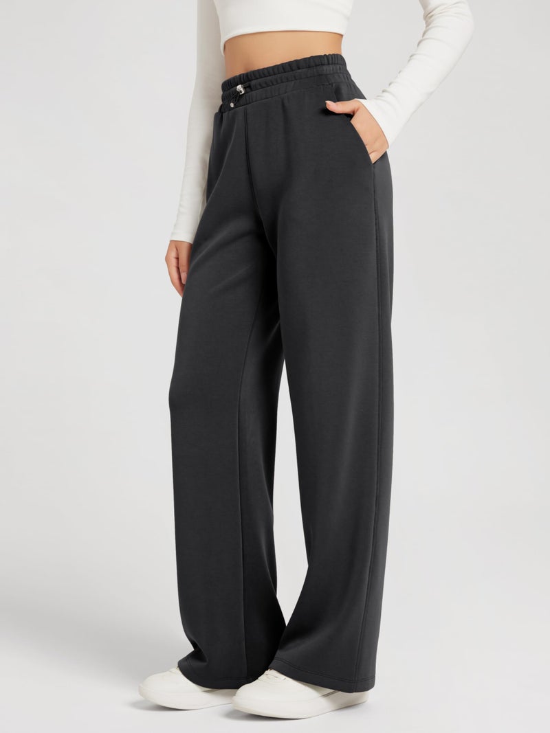 ODODOS Women's Modal Soft Wide Leg Pants with Pockets Adjustable Shockcord High Waist Casual Lounge Pants-31 Inseam, Black, Medium - Image 3