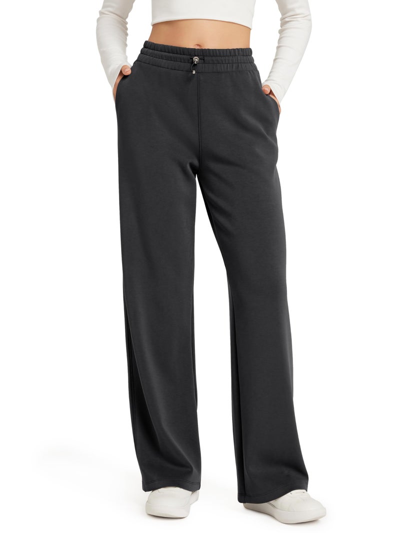 ODODOS Women's Modal Soft Wide Leg Pants with Pockets Adjustable Shockcord High Waist Casual Lounge Pants-31 Inseam, Black, Medium - Image 1