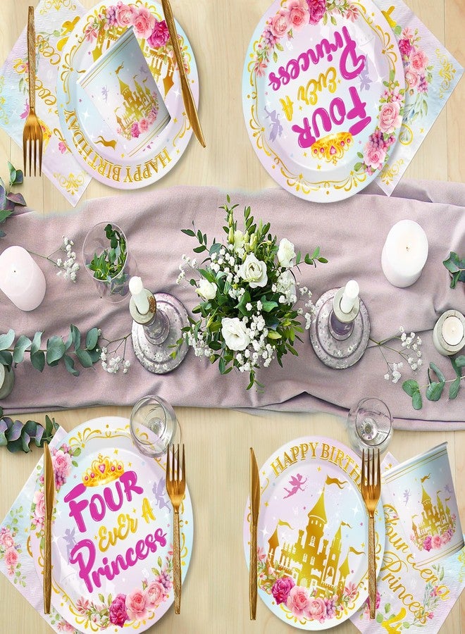 Cextoga Four Ever A Princess Birthday Decorations,144pcs Princess Plates and Napkins Cups Watercolor Pastel Fourever A princess Birthday Decorations Girl Tableware for Girls 4th Birth Day Party,Serves 24 - Image 5