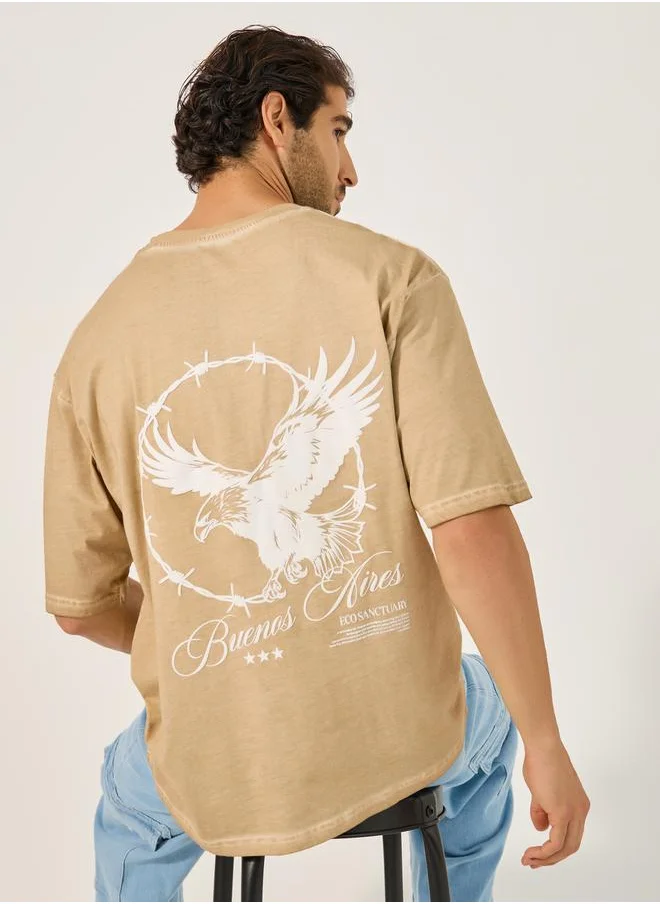 ستايلي Acid Washed Eagle Graphic Print Oversized T-Shirt