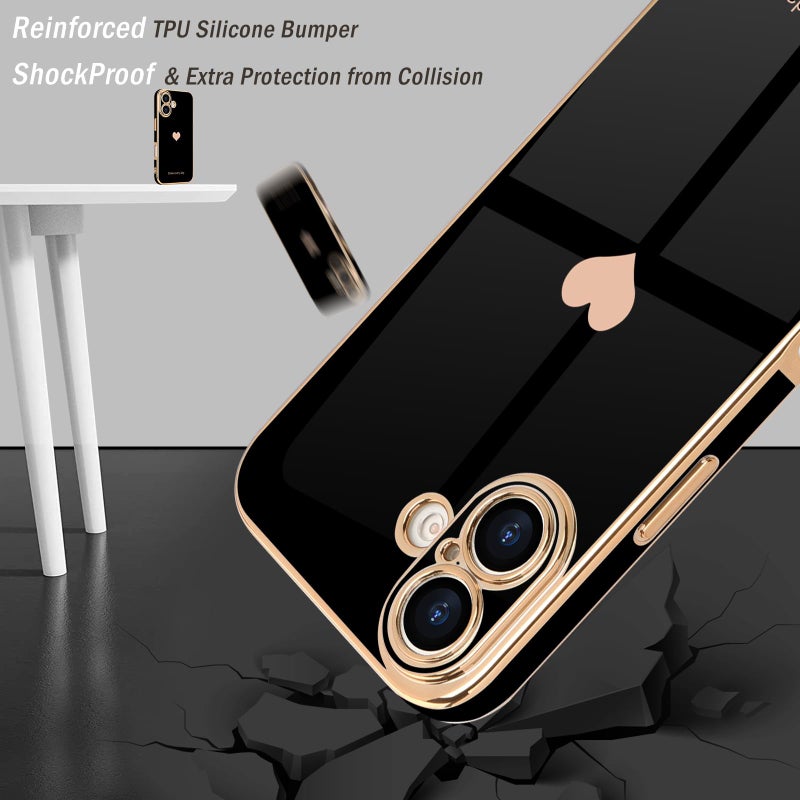 Teageo for iPhone 17 Case with Screen Protector [2 Pack] Girl Women Cute Girly Love-Heart Luxury Gold Soft Cover Camera Protection Silicone Shockproof Phone Case for iPhone 17, Black - Image 4