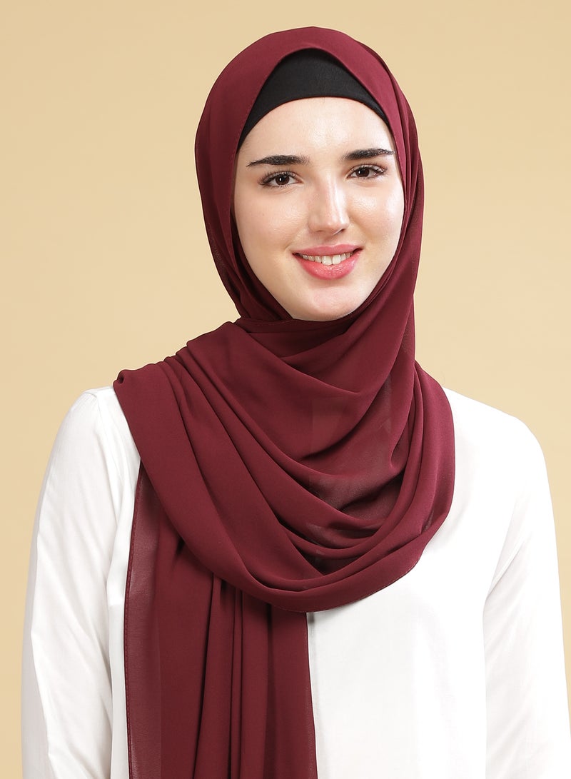Moja Premium Georgette Hijab - Dark Maroon - Image 1