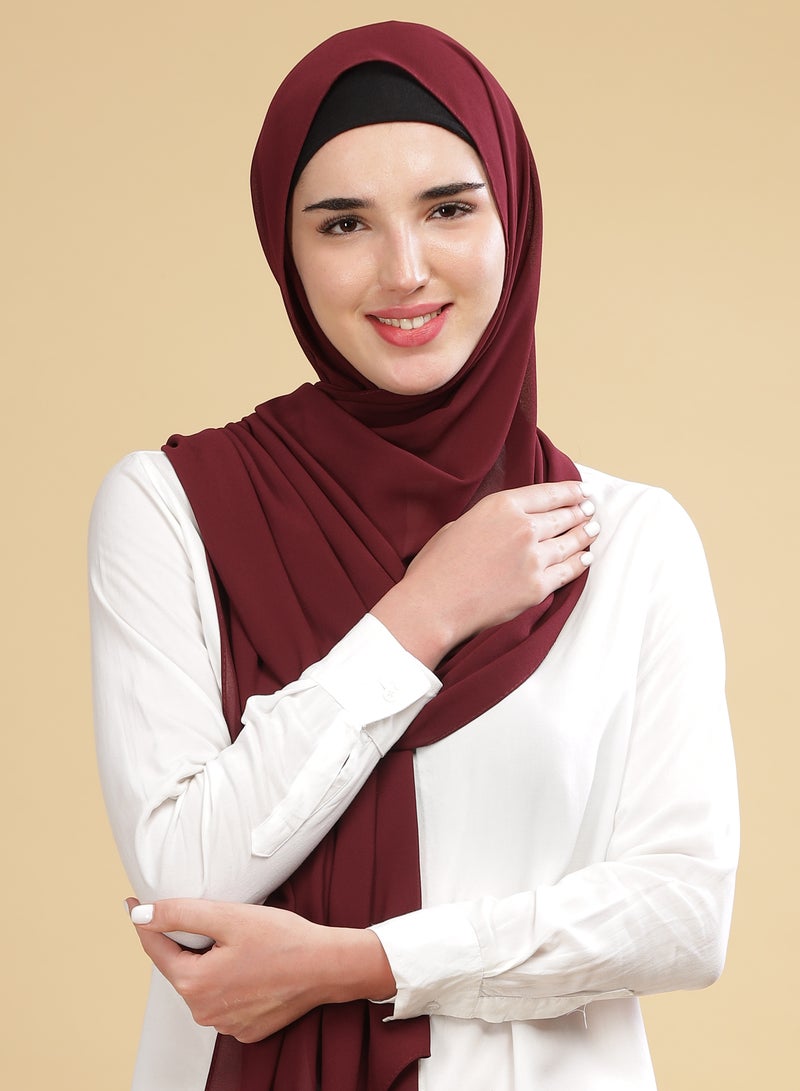 Moja Premium Georgette Hijab - Dark Maroon - Image 2
