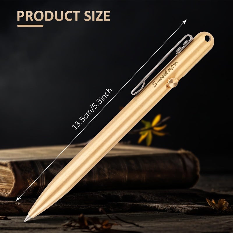 SMOOTHERPRO Solid Brass Bolt Action Pen Compatible Parker Refill with Pocket Stainless Steel Clip for Tremor Parkinson Arthritic Gift Business Collection (SP02N) - Image 3