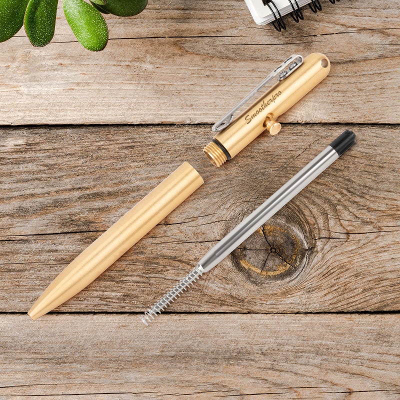 SMOOTHERPRO Solid Brass Bolt Action Pen Compatible Parker Refill with Pocket Stainless Steel Clip for Tremor Parkinson Arthritic Gift Business Collection (SP02N) - Image 5