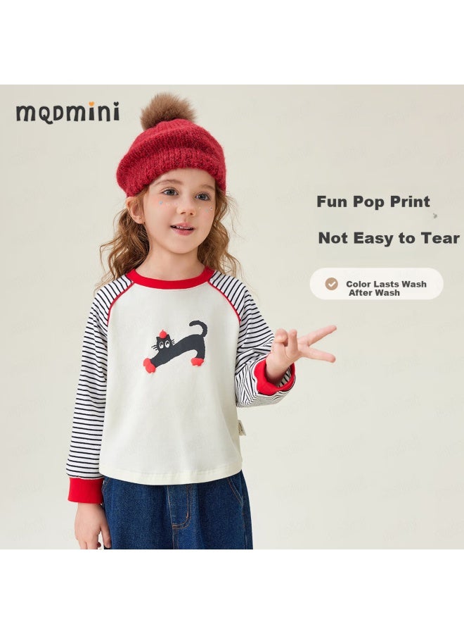 Mqdmini Girls' Long-sleeve T-shirt, 5a Antibacterial Children's Striped T-shirt, Sweet Versatile Base Layer Top, Saipao