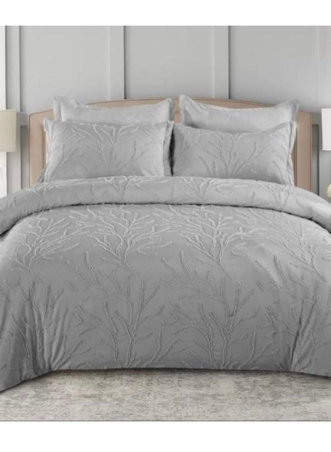 6-Piece King Size Tufted Comforter Set with Fixed Filling – Soft Cotton Embroidered Bedding, Fitted Sheet 200x200cm & 4 Pillowcases