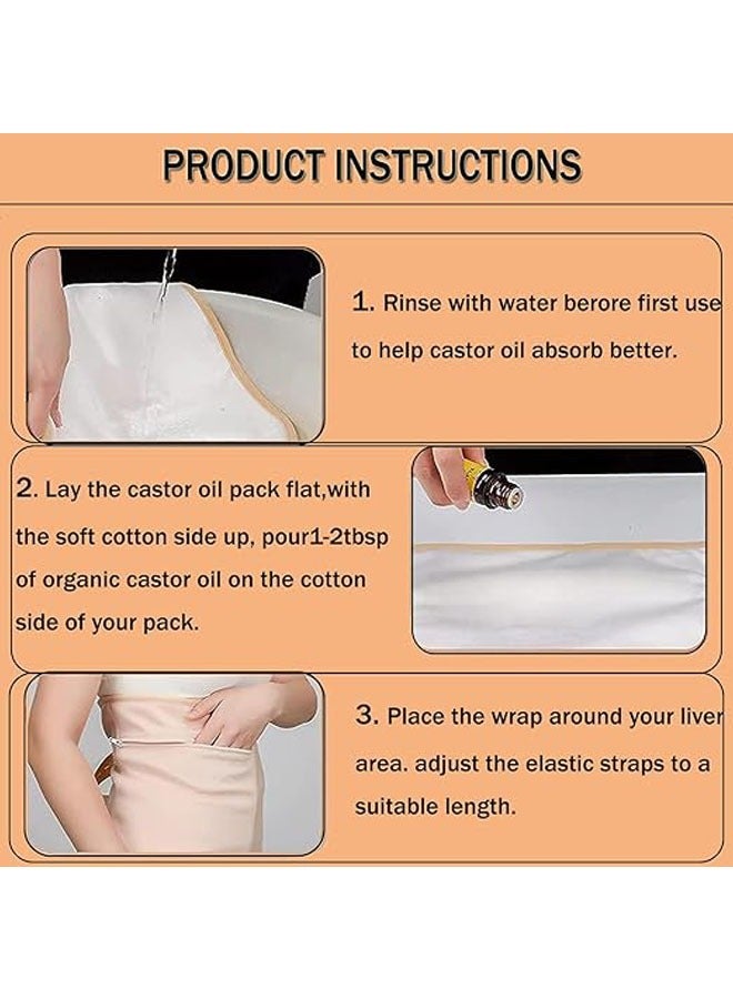 حزمتان من زيت الخروع، حزمة زيت الخروع العضوي القابلة للاستخدام المتكرر، الخصر والرقبة مع حزام مطاطي قابل للتعديل، مع حقيبة تخزين، يستخدم لتنظيف الكبد، الغدة الدرقية، الأرق، الإمساك - Image 2