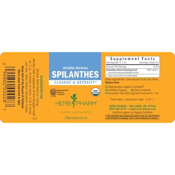 Herb Pharm Certified Organic Spilanthes Liquid Extract for Cleansing and Detoxification - 1 Ounce - Image 2