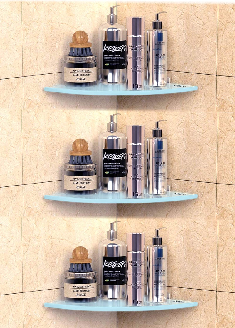 Evolite Tempered glass shelf for wal Living Room Corner and Rectangle Stand for Bathroom Racks & Shelves, Storage Shelf Wall Mounted Corner with Fitted Brackets(12x12 inch)(Pack of 3) - Image 1