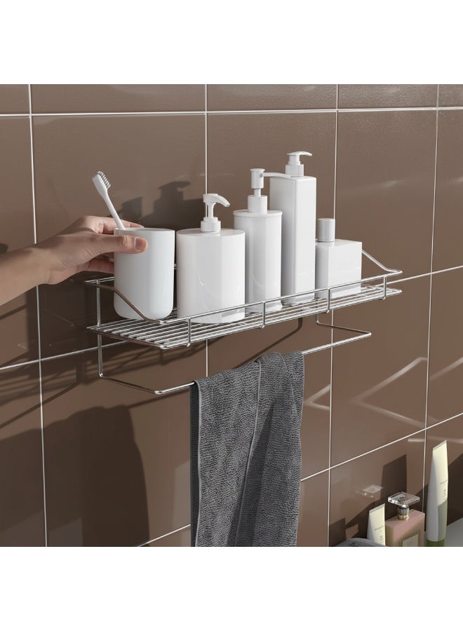 Dunekart Stainless Steel Multi-Purpose Kitchen &  Bathroom Shelf – Self-Adhesive Wall Rack, Chrome Finish, No-Drill Organizer for Bathroom, Kitchen & Laundry - Image 3