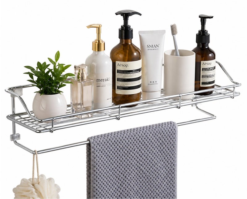 Dunekart Stainless Steel Multi-Purpose Kitchen &  Bathroom Shelf – Self-Adhesive Wall Rack, Chrome Finish, No-Drill Organizer for Bathroom, Kitchen & Laundry - Image 1