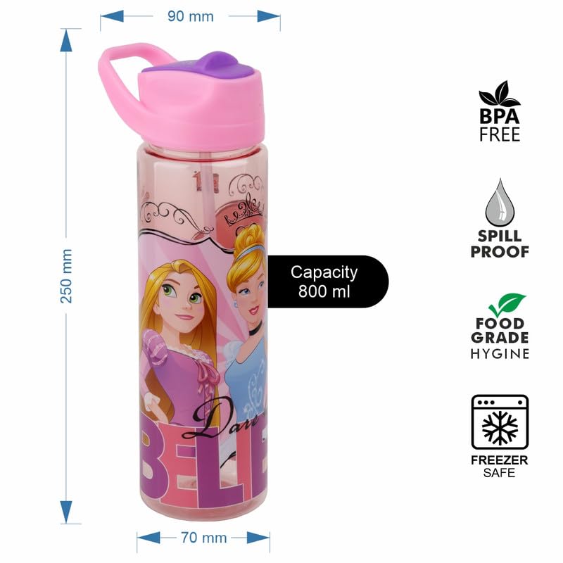 SKi Homeware SKI GLIDE Sipper Water Bottle 800 ML, for School, Sports, Trek, Travel | Teens and Kids of all age groups | 800 ML, Leakproof, Light Weight, Pop-up Sipper with Handle| Character Merchandise | Princess - Image 2