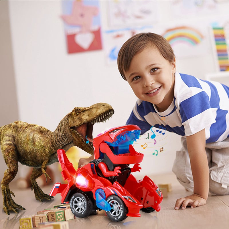 Hirger Transforming Car Dinosaur Toy for Kids 2-5: Dino Transformer Toy Car with Light Music for Toddlers 1-3 | Christmas Birthday Gifts for Boys Age 4-6 - Image 4