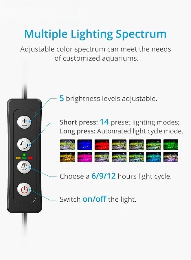 LED ضوء حوض السمك,ضوء خزان الأسماك الطيف الكامل,مؤقت قابل للتعديل,ضوء خزان الأسماك في المياه العذبة,14 أوضاع الإضاءة مع كثافة قابلة للتعديل,6 واط,, - Image 3
