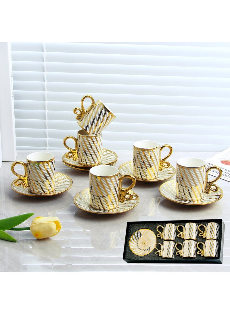 BYART 12-Piece Porcelain Turkish Coffee Cup Ceramic Cup Handmade Teacup Set Box 100 Ml - Image 1