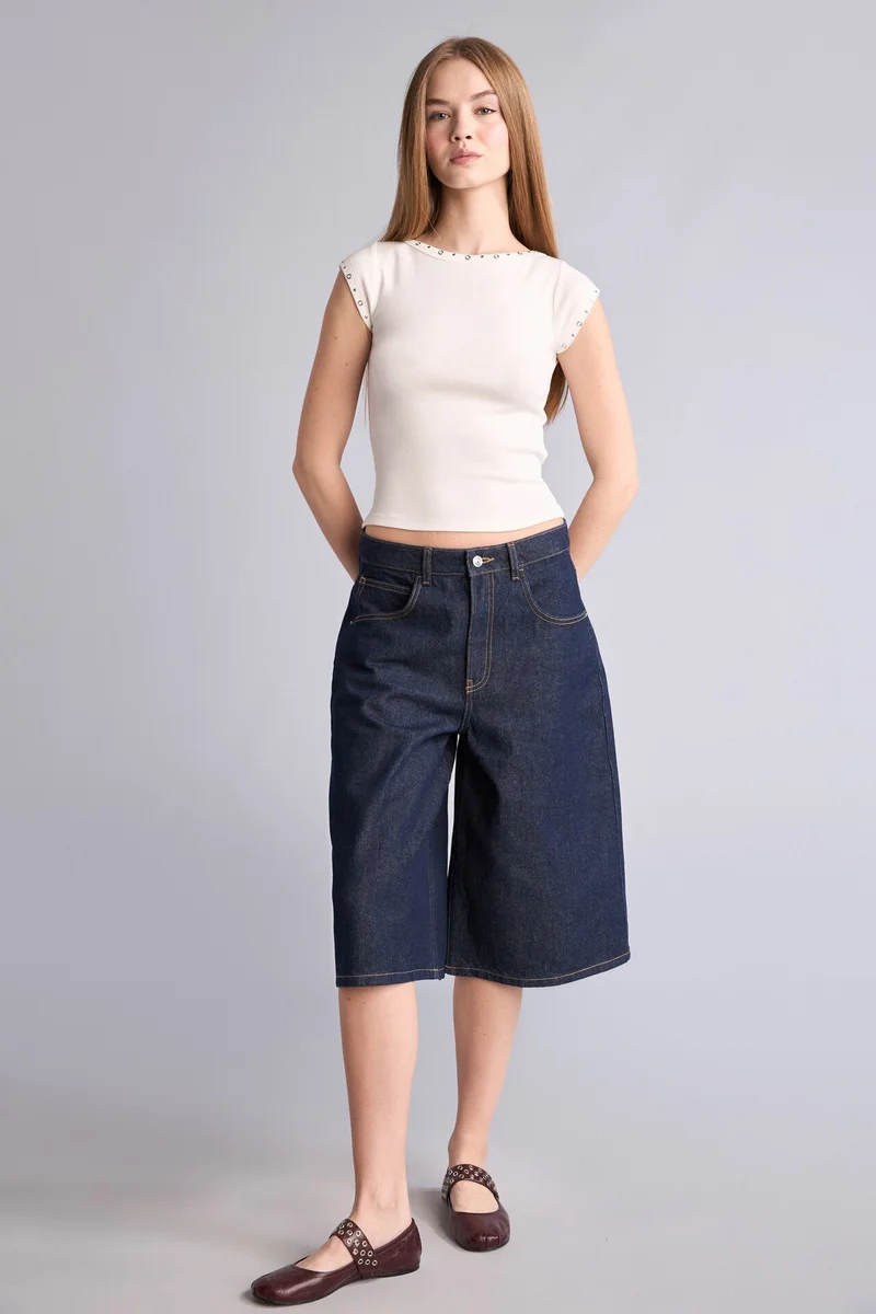 ديفاكتو Slim Fit Boat Collar Camisole Short Sleeve T-Shirt