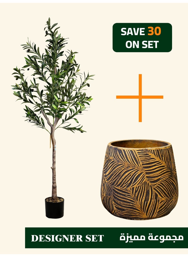 Artificial Olive Tree (150 cm) with Textured Leaf Pattern Planter – Natural Style for Everyday Spaces - Image 1