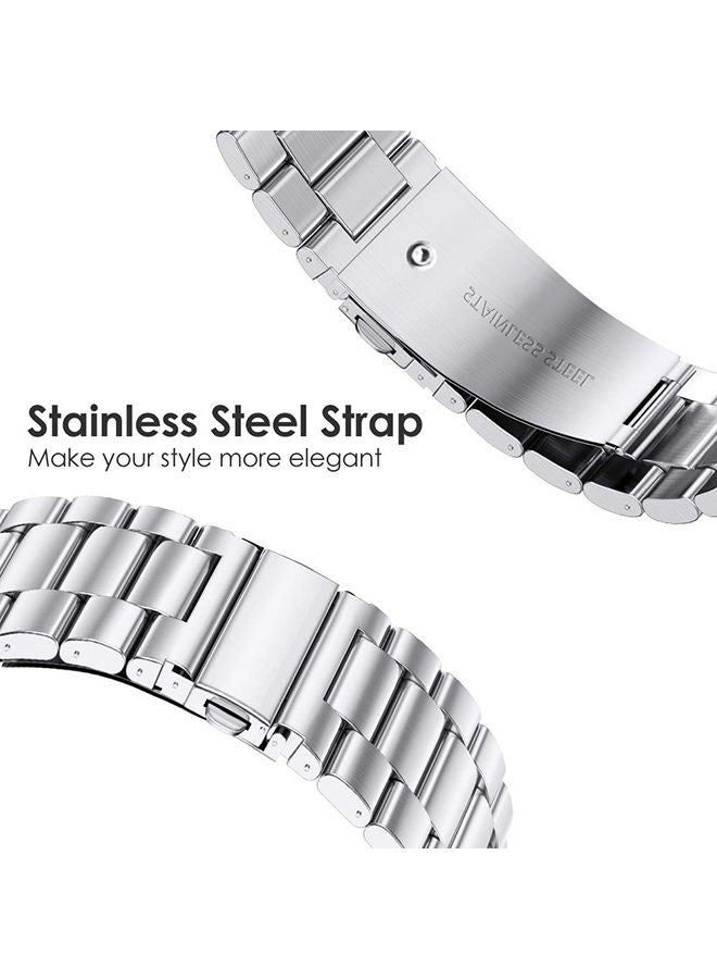 O Ozone Metal Band For Samsung Galaxy Watch 7 6 5 4 FE 40mm 44mm 45mm/Galaxy Watch 6 4 Classic 43mm 47mm 42mm 46mm Stainless Steel Replacement Strap - Silver  - Image 4