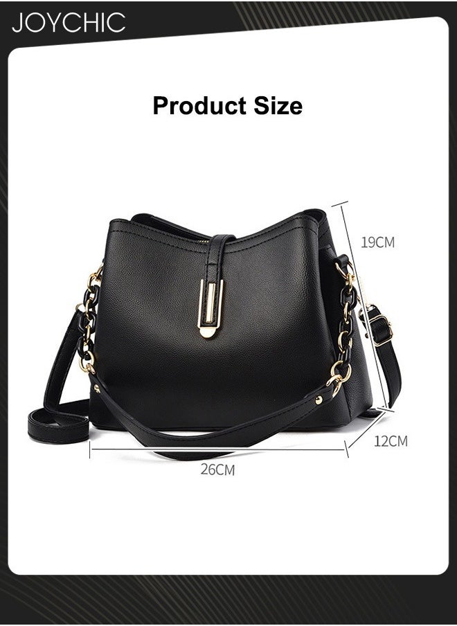 Joychic - Fashion and Trend Elegant Women Shell Bag Simple Pattern Inner Multi Pockets Lady Shoulder Crossbody Bag for Office Party Shopping Black - Image 1