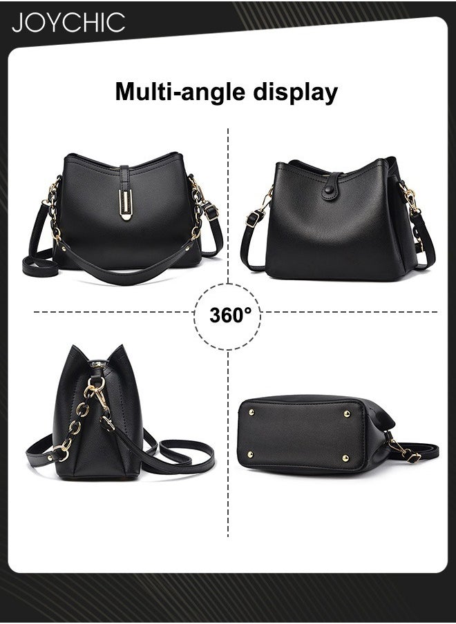 Joychic - Fashion and Trend Elegant Women Shell Bag Simple Pattern Inner Multi Pockets Lady Shoulder Crossbody Bag for Office Party Shopping Black - Image 1