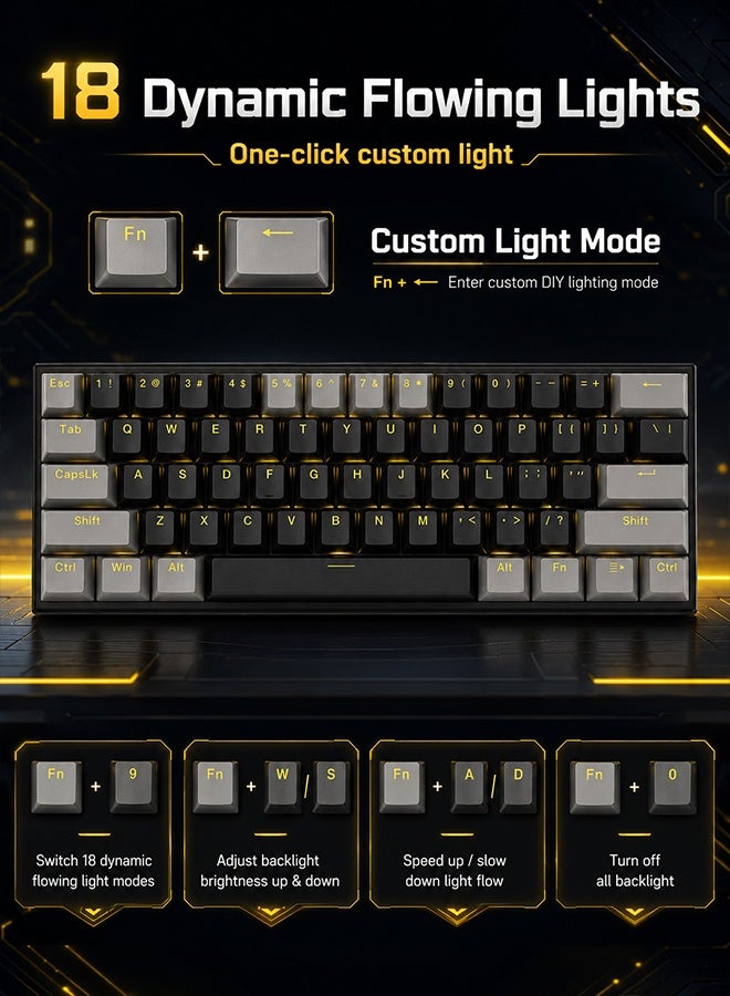 E-YOOSO Z11 60% Wired Mechanical Gaming Keyboard with Blue Switches, Hot-Swappable Keyboard Gaming With LED Yellow Backlit, Anti-ghosting, Ultra-Compact Mechanical Keyboard for PS4/5, Windows, Mac OS (Black Grey) - Image 5