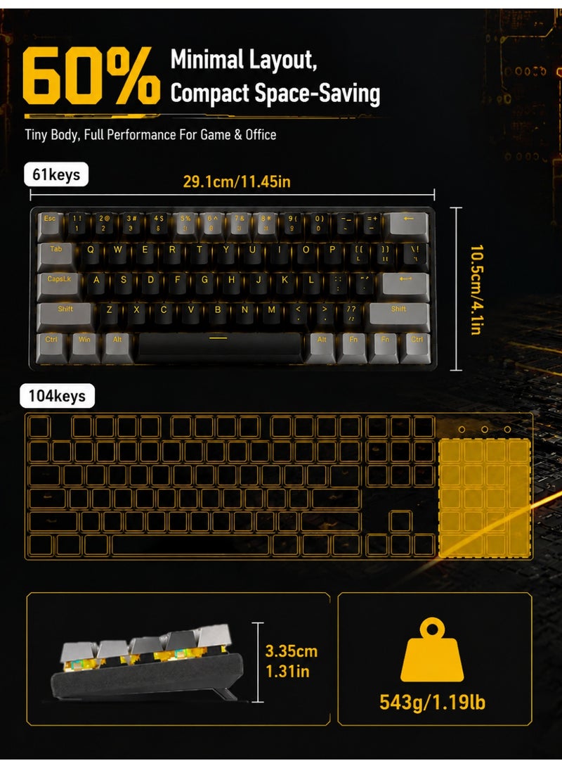 E-YOOSO Z11 60% Wired Mechanical Gaming Keyboard with Blue Switches, Hot-Swappable Keyboard Gaming With LED Yellow Backlit, Anti-ghosting, Ultra-Compact Mechanical Keyboard for PS4/5, Windows, Mac OS (Black Grey) - Image 3
