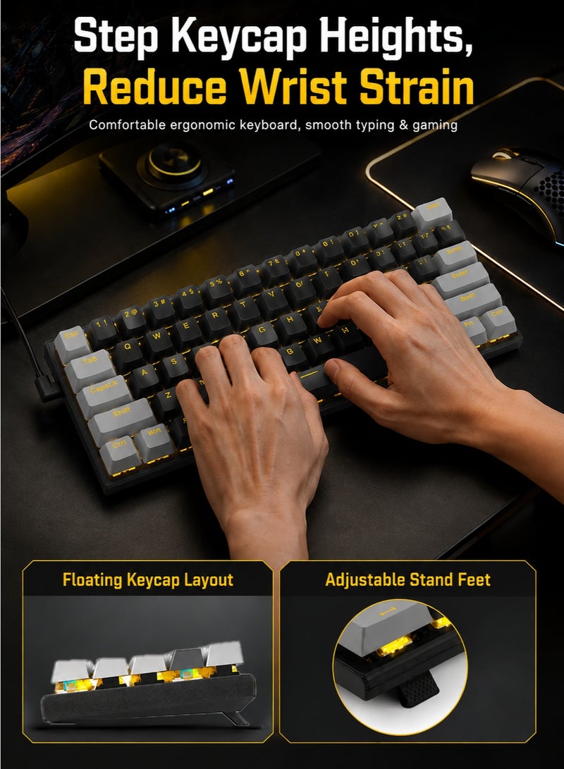 E-YOOSO Z11 60% Wired Mechanical Gaming Keyboard with Blue Switches, Hot-Swappable Keyboard Gaming With LED Yellow Backlit, Anti-ghosting, Ultra-Compact Mechanical Keyboard for PS4/5, Windows, Mac OS (Black Grey) - Image 2