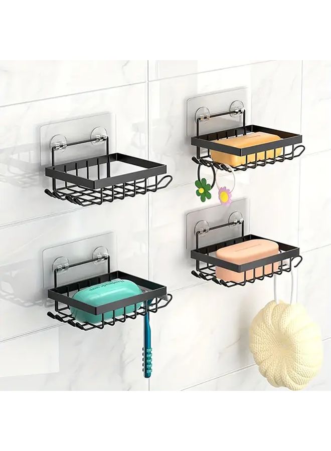 Black Drain Soap Rack Wall Mounted With Hooks 1pc - Image 1