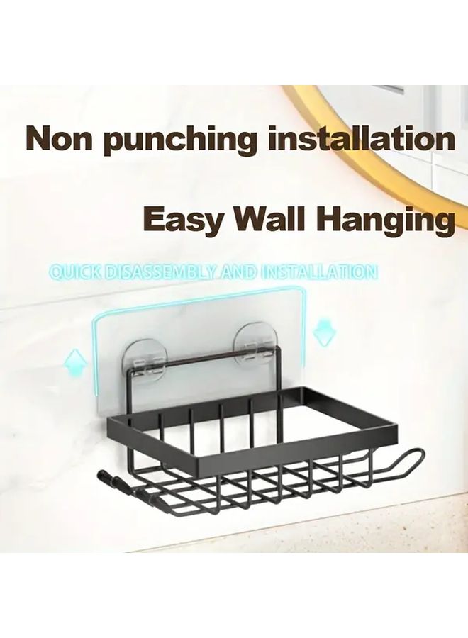 Black Drain Soap Rack Wall Mounted With Hooks 1pc - Image 4