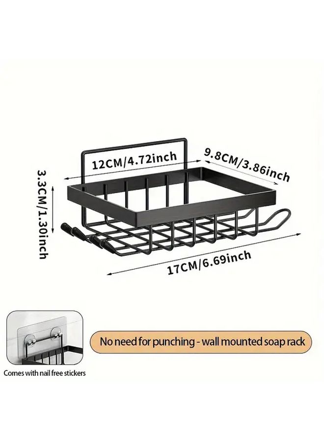 Black Drain Soap Rack Wall Mounted With Hooks 1pc - Image 3
