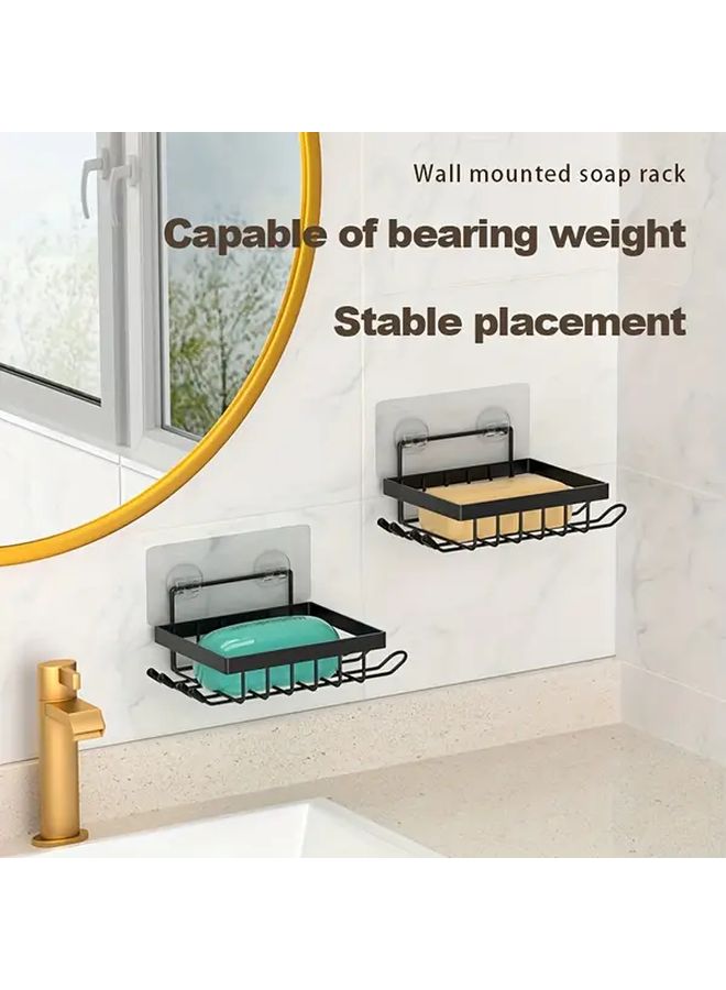 Black Drain Soap Rack Wall Mounted With Hooks 1pc - Image 5