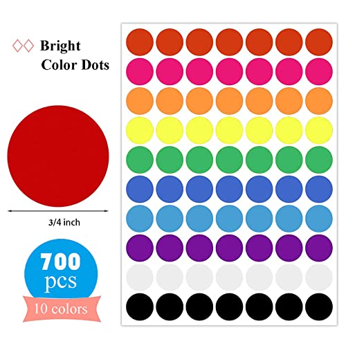 MTRSOCHO 700 PCS Dot Stickers 3/4 Inch Color Coding Labels Round Colored Dot Stickers, 10 Assorted Color Colorful Coding Label Circle Sticker for Toddler Office Student Classroom, 70 Labels/Sheet - Image 2