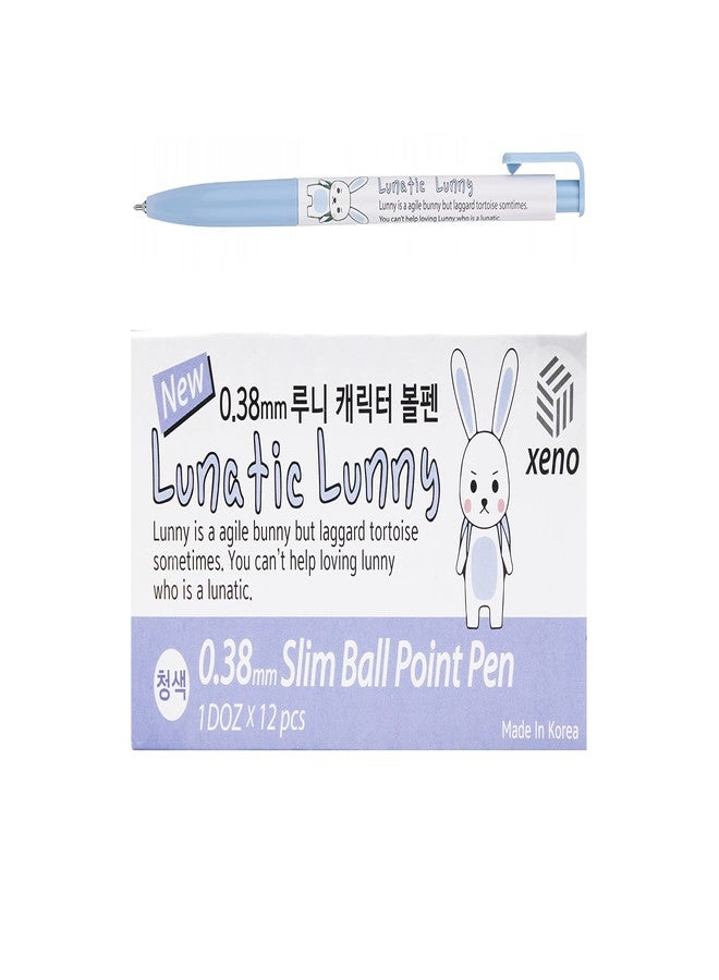 ZEESOON Xeno Lunatic Lunny 0.38mm Slim Ball Point Pen Dozen Box 12 Pcs, Made in Korea (Blue 12pcs) - Image 2