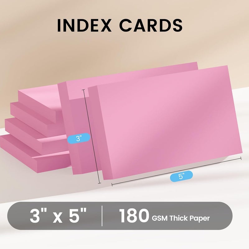Ciphyfee Index Cards 3x5 Inch, 300sheets, Flash Cards, Blank Pink Note Cards Paper For Studying, Schools Supplies, College, Office And Home Organization, Note Taking Supplies - Image 2