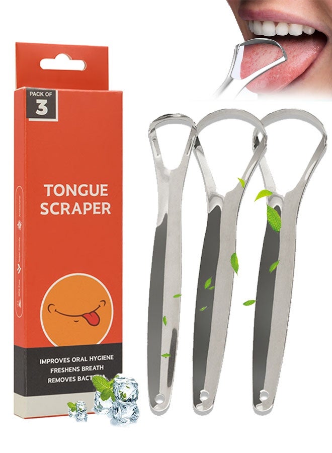 Tongue Scraper,For Adults, Fresh Breath Tongue Cleaner Oral, Made of High Quality Stainless Steel, Help Eliminate and Prevent Bad Breath, Improve Your Confidence By Having Fresher Breath 3 Pcs - Image 1