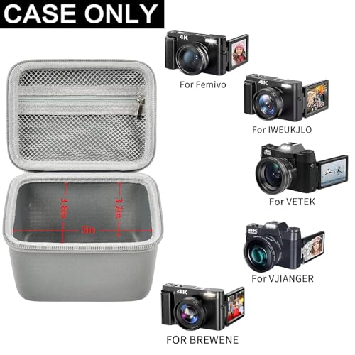 Comecase Vlogging Camera Case Compatible with for Duluvulu/for VJIANGER/for JGIPL/for TEBNGIHNM 4K Digital Cameras for Youtube. Vlog Camera Carrying Storage for Lens, Cable and Other Accessories - Grey - Image 2
