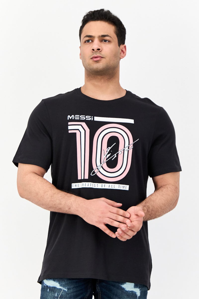 MESSI Men Round Neck Short Sleeves Graphic Print T-shirt, Black - Image 1