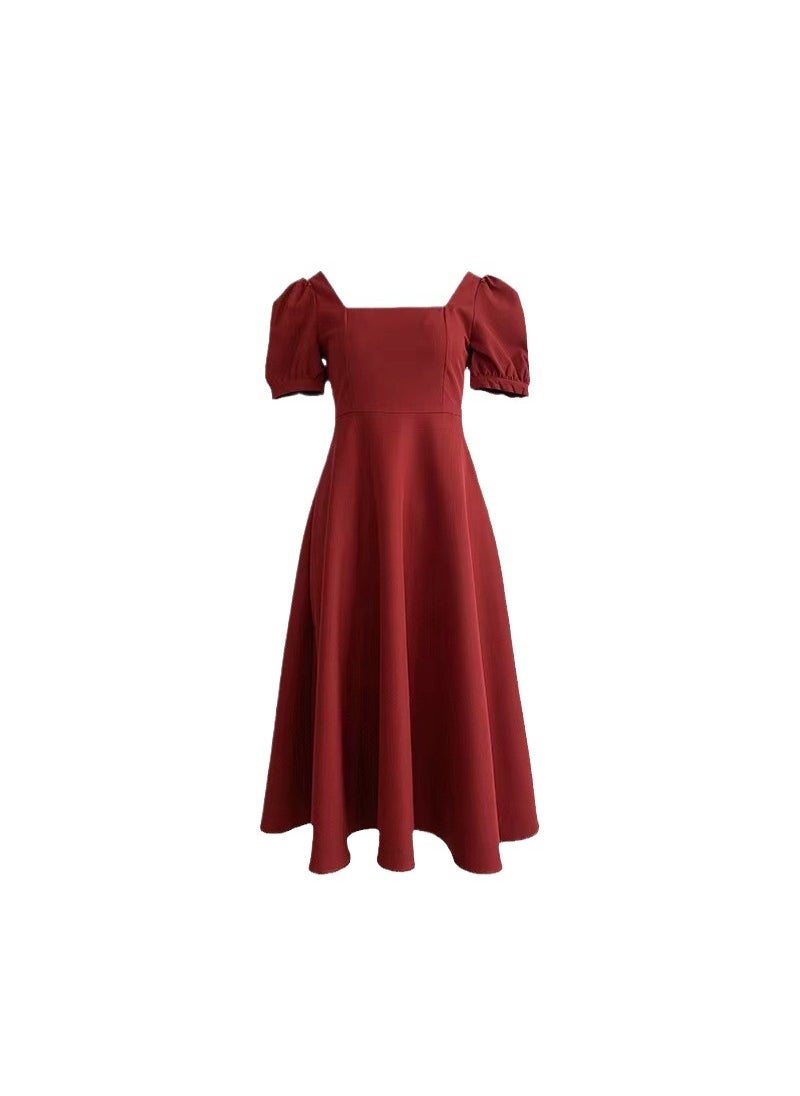 Generic - 2024 Vintage Red Dress Hepburn Waist-Slimming Midi Black - Image 1