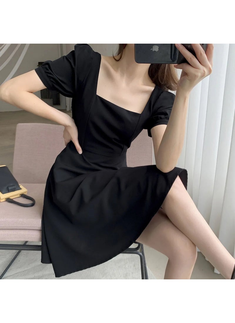 Generic - 2024 Vintage Red Dress Hepburn Waist-Slimming Midi Black - Image 1