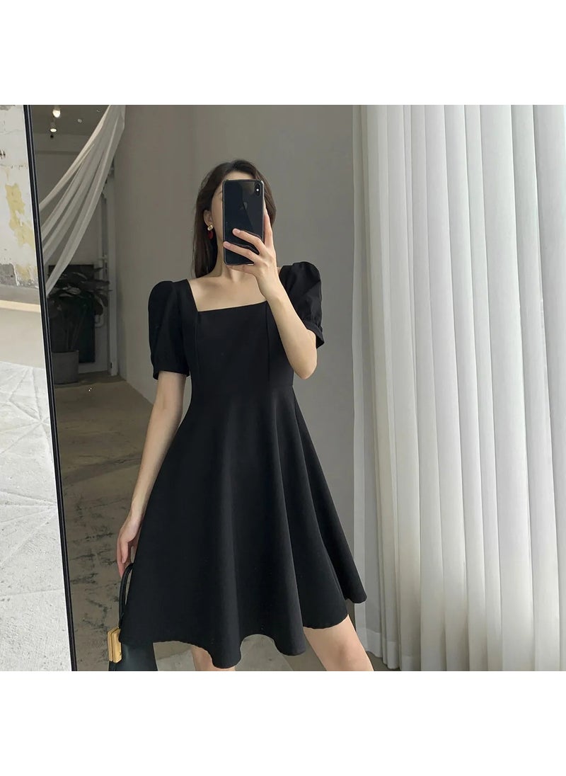 Generic - 2024 Vintage Red Dress Hepburn Waist-Slimming Midi Black - Image 1