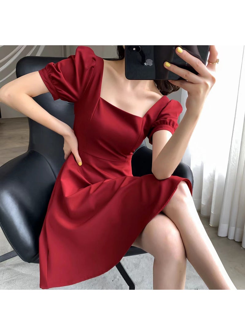 Generic - 2024 Vintage Red Dress Hepburn Waist-Slimming Midi Black - Image 1