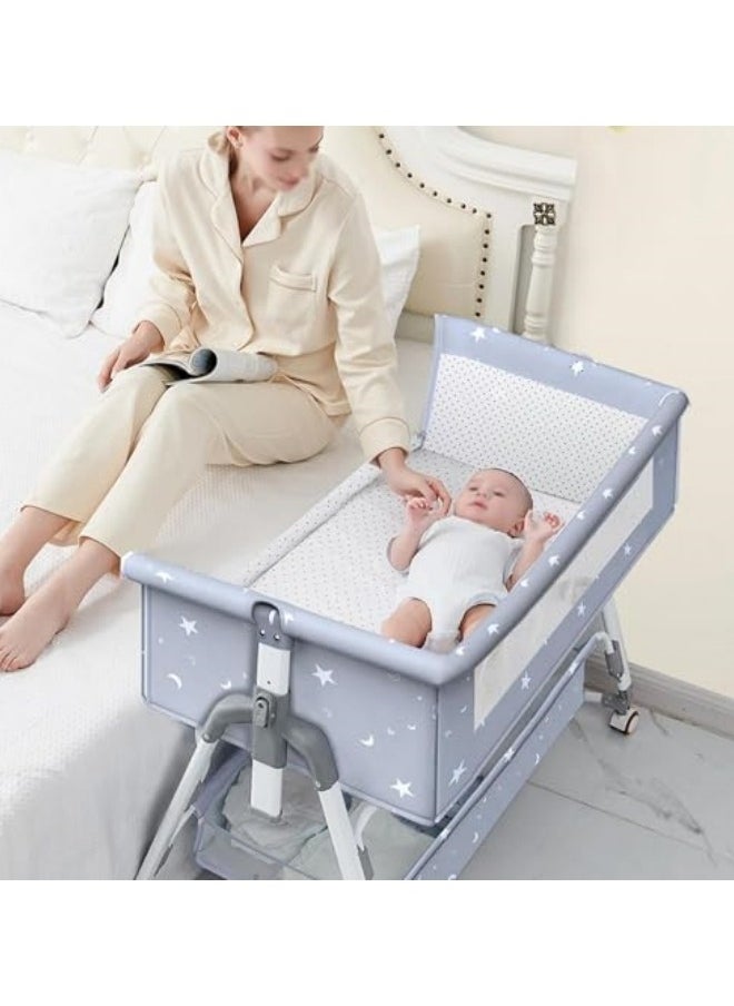 GGEROU - Baby Bassinet Bedside Sleeper with Mosquito Net and Storage Basket, 4 in 1 Baby Bedside Crib, Adjustable Height Rocking Bassinet, Movable Newborn Nursery Center for Newborns - Image 1