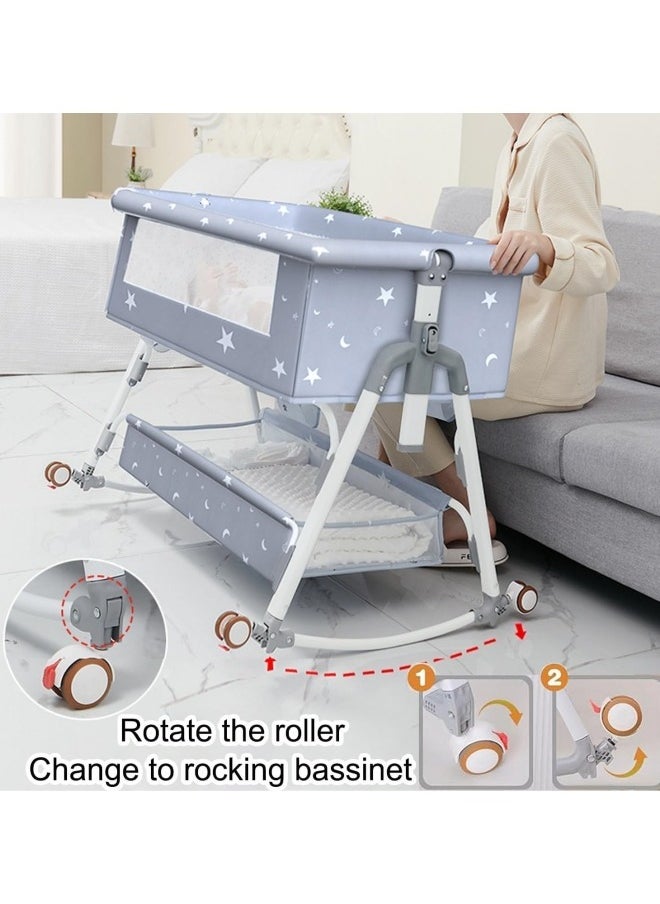 GGEROU - Baby Bassinet Bedside Sleeper with Mosquito Net and Storage Basket, 4 in 1 Baby Bedside Crib, Adjustable Height Rocking Bassinet, Movable Newborn Nursery Center for Newborns - Image 1